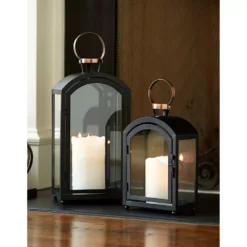 Christmas Central Set Of 2 Black Metal Dome Lanterns With Copper Handle 20" 5 Christmas Central Set Of 2 Black Metal Dome Lanterns With Copper Handle 20" -Christmas Central Shop 6099665 ALT2