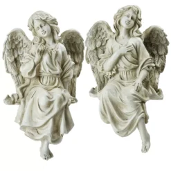 Christmas Central 14" Gray Set Of 2 Decorative Sitting Angel Outdoor Garden Statues