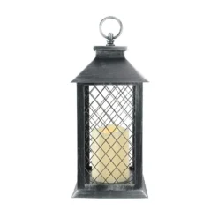 Christmas Central 11" Black Brushed Silver Mesh Candle Lantern With Flameless LED Candle