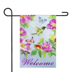Christmas Central Welcome Hummingbird Floral Outdoor Garden Flag 12.5" X 18"