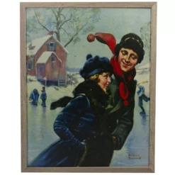 Christmas Central 19" Fiber Optic Norman Rockwell 'Couple Ice Skating' Christmas Wall Art