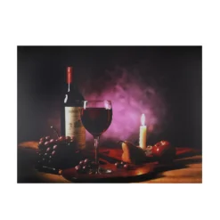 Christmas Central Purple LED Lighted Flickering Wine And Candle Wall Art 11.75" X 15.75"
