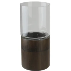 Christmas Central 12" Clear Glass Hurricane Pillar Candle Holder With Wooden Base
