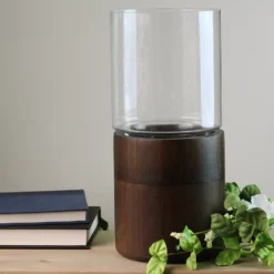 Christmas Central 12" Clear Glass Hurricane Pillar Candle Holder With Wooden Base -Christmas Central Shop 6140115 ALT2