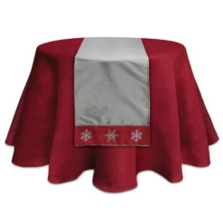 Christmas Central 6' X 15.5" Gray And Red Embroidered Snowflake Christmas Table Runner