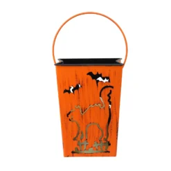 Christmas Central 7.25" Orange Cat And Bats Halloween Candle Lantern Luminary