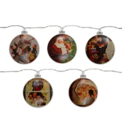 Christmas Central Set Of 5 Norman Rockwell Glass Christmas Disc Lights